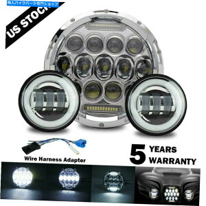 N[p[c Chrome New 7 "LEDvWFN^[̃wbhCg+ʉ߃Cgn[[c[OɃtBbg Chrome New 7" LED Projector Headlight + Passing Lights Fit for Harley Touring