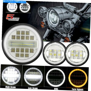 N[p[c 5.75 "Chrome LED DRLwbhCg+ 4.5"n[[I[goCp̒ʉ߃Cg 5.75" Chrome LED DRL Headlight + 4.5" Fog Passing Lights For Harley Motorcycle