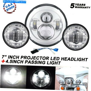 N[p[c 80W 7 "LEDvWFN^[̃wbhCg+ʉߏƖ̂߂harley touring chromê߂ɃtBbg 80W 7" LED Projector Headlight + Passing Lights Fit for Harley Touring Chrome