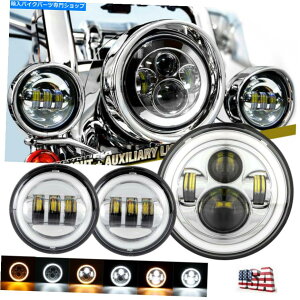 N[p[c 80W 7 "LEDvWFN^[̃wbhCg+ʉߏƖ̂߂harley touring chromê߂ɃtBbg 80W 7" LED Projector Headlight + Passing Lights Fit for Harley Touring Chrome