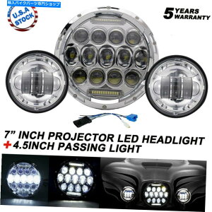 N[p[c 85WvWFN^[7 '' LEDwbhCg+ 4.5 "n[[c[Op̓nv94-13 85W Projector 7'' LED Headlight + 4.5" Fog Passing Lamp For Harley Touring 94-13