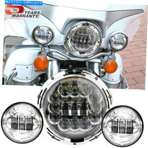 N[p[c 80W 7 "LEDvWFN^[̃wbhCg+ʉߏƖ̂߂harley touring chromê߂ɃtBbg 80W 7" LED Projector Headlight + Passing Lights Fit for Harley Touring Chrome