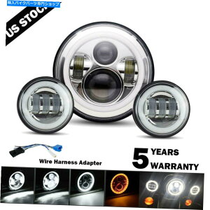 N[p[c 7 "C`NLEDvWFN^[[^[wbhCg+n[[c[Ô߂̏ƖCg 7" Inch Chrome LED Projector Motor Headlight + Passing Lights For Harley Touring