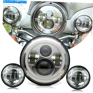 N[p[c 7 "LEDvWFN^[wbhCg+yA4.5"n[[c[ON̂߂̃Cgʂ 7" LED Projector Headlight + Pair 4.5" Passing Lights for Harley Touring Chrome