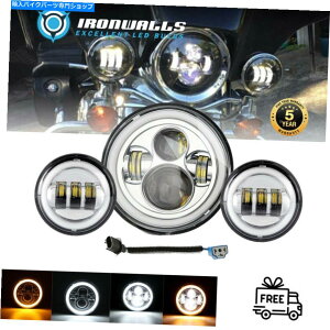 N[p[c 120W 7 "LEDvWFN^[̃wbhCg+ʉߏƖLights Fit Harley Touring Chrome 120W 7" LED Projector Headlight + Passing Lights Fit for Harley Touring Chrome