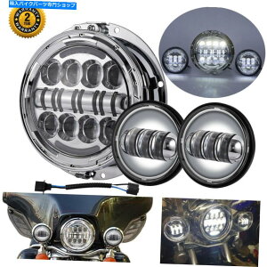 N[p[c 7 "Chrome LEDvWFN^[wbhCg+n+}EgOpn[[c[O 7" Chrome LED Projector Headlight + Passing Light +Mount Ring For Harley Touring