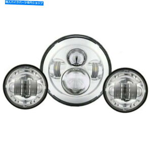 N[p[c 80W 7 "LEDvWFN^[̃wbhCg+ʉߏƖ̂߂harley touring chromê߂ɃtBbg 80W 7" LED Projector Headlight + Passing Lights Fit for Harley Touring Chrome
