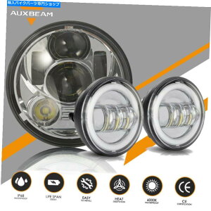 N[p[c AUXBeam 5-3 / 4 5.75uLEDwbhCg+ 4.5vn[[I[goCptHOvn AUXBEAM 5-3/4 5.75" LED Headlight + 4.5" Passing Fog Lamps For Harley Motorcycle