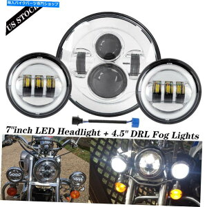 N[p[c DOT 7 "C`NLEDwbhCg+ 2{4.5"GNgAOChAt@bg{[Ĉ߂̃C`tHOCg DOT 7"Inch Chrome LED Headlight+ 2x 4.5"inch Fog Light For Electra Glide,Fat Boy