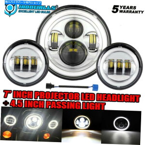 N[p[c Chrome 7 "LED DRLwbhCg+ 4.5"ʉLight Fit Harley Davidson Touring Road Chrome 7" LED DRL Headlight + 4.5"Passing Light Fit Harley Davidson Touring Road