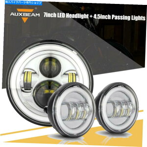 N[p[c 7uC`NLEDvWFN^[wbhCg+ 4.5vn[[c[OpCgʉ 7" Inch Chrome LED Projector Headlight + 4.5" Passing Lights For Harley Touring