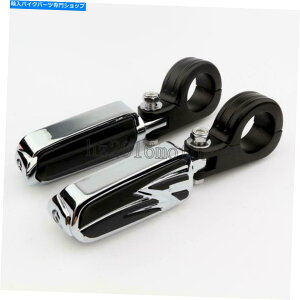 N[p[c 1.5C`GWK[hI[goCpN[ubNtbgyOtbgXg}EgNv Chrome&Black Foot Peg Footrest Mount Clamps For 1.5" Engine Guard Motorcycle
