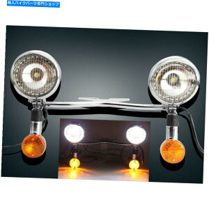 N[p[c N[ʉ߃^[VOiv쓮tHOX|bgCgo[LbgpI[goCp Chrome Passing Turn Signals Lamp Driving Fog Spot Light Bar Kit For Motorcycle