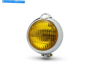 �N���[���p�[�c ���F�������Y���g���ȃv���W�F�N�g�x�C�X���b�N�����v - �N���� Motorbike Headlight Headlamp with Yellow Lens Retro Project Bates Look - CHROME�y���s�A���i�z