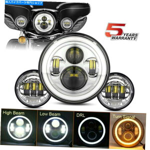 N[p[c 7 "EhLEDwbhCg4.5"I[goĈ߂̃tHOvʉ߃X|bgvR{Lbg 7" Round LED Headlight 4.5" Fog Light Passing Spot Lamp Combo Kit for Motorcycle