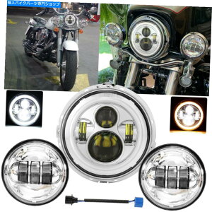 N[p[c 7 "Chrome LEDvWFN^[wbhCg+n+}EgOpn[[c[O 7" Chrome LED Projector Headlight + Passing Light +Mount Ring For Harley Touring