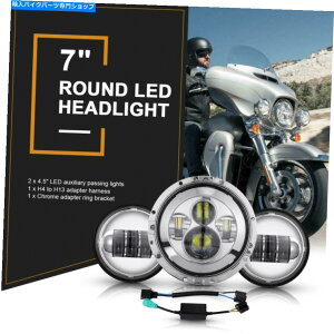 �N���[���p�[�c 7 LED�w�b�h���C�g+ 4.5'SPOSSING HONDA�V���h�EVXL SABER 110�̂��߂̃��C�g�N���� 7 LED Headlight + 4.5''Passing Light Chrome For Honda Shadow VXL Sabre 110�y���s�A���i�z