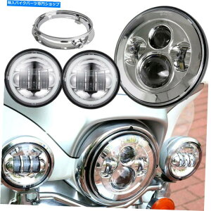 N[p[c 7 "Chrome LEDvWFN^[̃wbhCg+ harley touring +A_v^ 7" Chrome LED Projector Headlight + Passing Lights For Harley Touring + Adapter