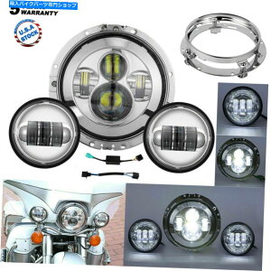 N[p[c Chrome 7 "LEDwbhCg+ 4.5"n[[c[Op̃Cg+O}Eg Chrome 7" LED Headlight + 4.5" Fog Passing Light + Ring Mount for Harley Touring