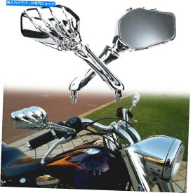 クロームパーツ 2倍のオートバイクロームスカルハンドミラーホンダスズキ川崎ヤマハ 2X Motorcycle Chrome Skull Hand Mirrors For Harley Honda Suzuki Kawasaki Yamaha