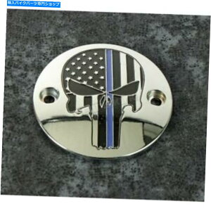 N[p[c JX^LTDBN[u[CXJ^C~OJo[ - LE04-63 Custom Engraving LTD. Chrome Blue Line Skull Timing Cover - LE04-63