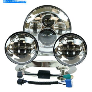 N[p[c 75W 7 "LEDvWFN^[̃wbhCg+ʉߏƖ̌̂߂ɃtBbgN 75W 7" LED Projector Headlight + Passing Lights Fit for Touring Chrome