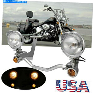 N[p[c N[ʉ߃^[VOiX|bgCgo[tBbgn[[c[O[hLO94-13 Chrome Passing Turn Signal Spot Light Bar Fit for Harley Touring Road King 94-13