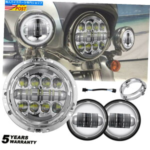 N[p[c 7 "Chrome LEDvWFN^[wbhCg+n[[c[Ô߂̏Ɩ 7" Chrome LED Projector Headlight + Passing Lights For Harley Touring