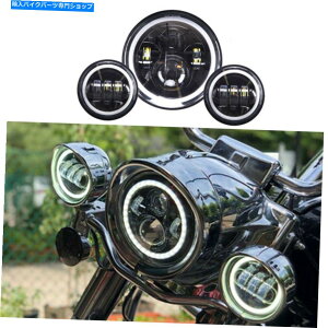 N[p[c 7 "Chrome LEDvWFN^[̃wbhCg+ harley touring +A_v^ 7" Chrome LED Projector Headlight + Passing Lights For Harley Touring + Adapter