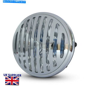N[p[c oCNwbhCgwbhv7.5 "ubNNOgJX^55W Motorbike Headlight Headlamp 7.5" Black & Chrome Grill Retro Custom 55W