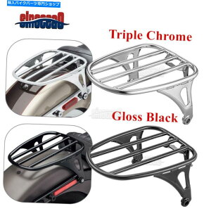 クロームパーツ Harley Suftail Flsl FXBB用クロームブラックリアソロシート収納荷物ラック Chrome Black Rear Solo Seat Storage Luggage Rack For Harley Softail FLSL FXBB