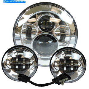 N[p[c 7 "Chrome LEDvWFN^[̃fC[J[wbhCg+n[[c[Ô߂̃Cgn 7" Chrome LED Projector Daymaker Headlight + Passing Lights For Harley Touring