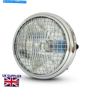 N[p[c [^[oCNwbhCgwbhv7.5 "OXubNNXNubVO Motorbike Headlight Headlamp 7.5" Gloss Black & Chrome Scrambler Mesh Grill