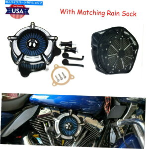 N[p[c ChromeGAN[i[u[Ce[NtB^[W / Rain Sock Fit Harley Touring 08-16 Chrome Air Cleaner Blue Intake Filter w/ Rain Sock Fit For Harley Touring 08-16