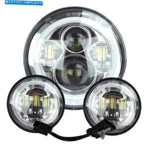 N[p[c 7 "Chrome LED HalovWFN^[̃fC[J[wbhCg+n[[̂߂̏Ɩ 7" Chrome LED Halo Projector Daymaker Headlight + Passing Lights For Harley