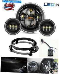 N[p[c 7 "LEDvWFN^[̃fC[J[wbhCg+Cgnharley touring black hd 7" LED Projector Daymaker Headlight + Passing Lights For Harley Touring Black HD