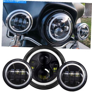 N[p[c 7 "LEDvWFN^[̃wbhCgn[+ 4.5"n[[c[OubN̂߂̖̒ʉ߃Cg 7" LED Projector Headlight Halo+4.5" Fog Passing Lights For Harley Touring Black
