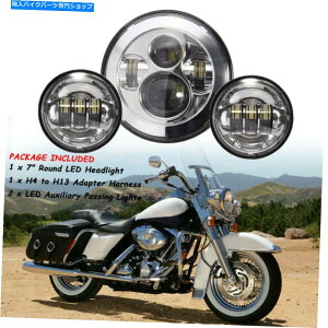 N[p[c hbg7 "Chrome LEDvWFN^[wbhCg+ 4.5 ''n[[c[Ô߂̏Ɩ DOT 7" Chrome LED Projector Headlight + 4.5'' Passing Lights For Harley Touring