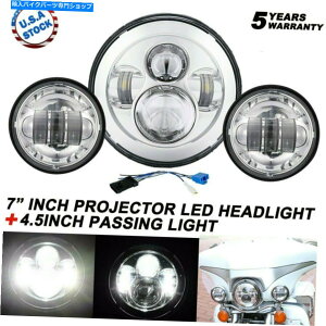 N[p[c 7 "Chrome LEDvWFN^[wbhCg+ʉ߃Cgpn[[_rbh\c[O 7" Chrome LED Projector Headlight + Passing Lights For Harley Davidson Touring
