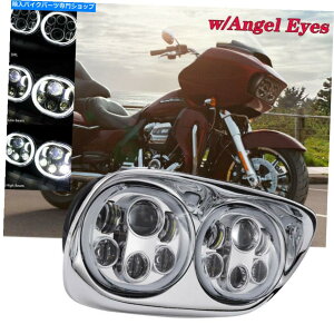 N[p[c n[[n[[[hOCh04-13̂߂̃fALEDvWFN^[wbhCgṽGWFAC Dual LED Projector Headlight Lamp Angel Eye for Harley Harley Road Glide 04-13