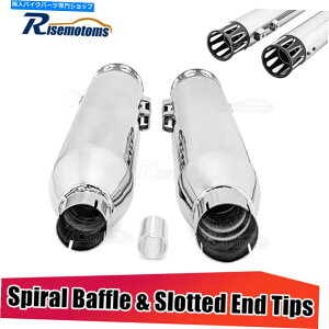 N[p[c 4 ''NXbgXbvI}t[rCpCṽn[[c[Of17-21 4'' Chrome Slotted Slip-On Mufflers Exhaust Pipe For Harley Touring Models 17-21