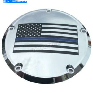 N[p[c JX^N[u[CAJ̍_[r[Jo[ - LE03-46 Custom Engraving Chrome Blue Line American Flag Derby Cover - LE03-46