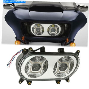 N[p[c Harley Road Glide Fltrx 15-20̂߂̃NfALEDwbhCgvvWFN^[tBbg Chrome Dual LED Headlight Lamp Projector Fit For Harley Road Glide FLTRX 15-20