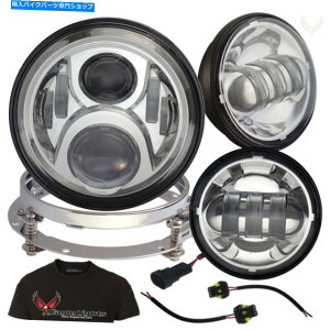 N[p[c Eagle Lights Chrome 7 "LEDtHOvƃA_v^[OtĂn[[LED̃wbhCg Eagle Lights Chrome 7" Harley LED Headlight with LED Fog Lights and Adapter Ring
