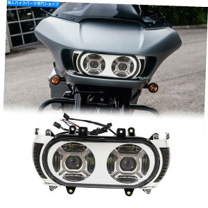 N[p[c Harley Road Glide 15-21̂߂Chrome LED̃wbhCgߐF̃TCh}[J[CgtBbg Chrome LED Headlight Amber Side Marker Light Fit For Harley Road Glide 15-21