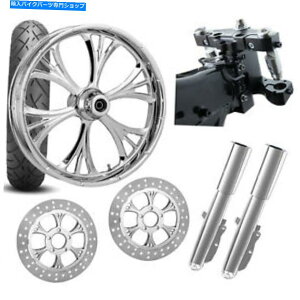 �N���[���p�[�c RC 26�Y��ȃN���[���z�C�[���^�C���l�b�N���[�L�t�����g�G���h�p�b�P�[�W�n�[���[�f���A���f�B�X�N RC 26 Majestic Chrome Wheel Tire Neck Rake Front End Package Harley Dual Disc