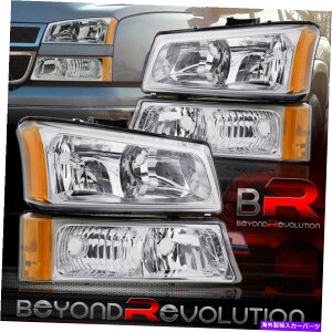 USwbhCg 03-06 Chevy Silverado 4PC ChromeߐF̃wbhCg+NAYop[v For 03-06 Chevy Silverado 4Pc Chrome Amber Headlights + Clear Lens Bumper Lamps