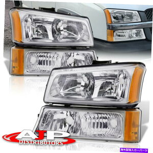 USwbhCg 4pcN[Ao[wbhCg+VOiop[vV[r[Vo[h 4PC Chrome Amber Headlights + Signal Bumper Lamps For 2003-2006 Chevy Silverado