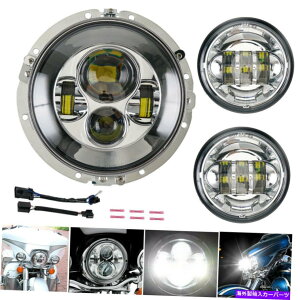 USwbhCg 90W 7 "Chrome LEDvWFN^[wbhCg+ʉߓDyna Road King 90W 7" Chrome LED Projector Headlight + Passing Lights for Harley Dyna Road King