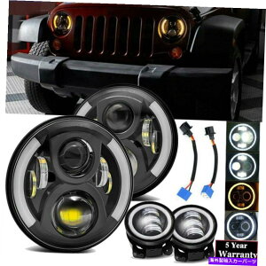 USwbhCg h[o[̗i҂̂߂7 "wbhCgr[LEDn[tHOCgX[p[tBbg 7" Headlights High Low Beam LED Halo Fog Light Super Fit for Land Rover Defender